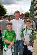 10 August 2014; Galway hurler Joe Canning, centre, with Limerick supporters, brothers Diarmuid, aged 10, left, and Liam, Enright, aged 12 from Dromin Athlacca, Co. Limerick, before the game. GAA Hurling All-Ireland Senior Championship, Semi-Final, Kilkenny v Limerick, Croke Park, Dublin. Picture credit: Ray McManus / SPORTSFILE