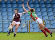 9 August 2014; Maud Annie Foley, Westmeath, in action against Claire Egan, Mayo. TG4 All-Ireland Ladies Football Senior Championship, Round 2 Qualifier, Mayo v Westmeath, Pearse Park, Longford. Picture credit: Oliver McVeigh / SPORTSFILE