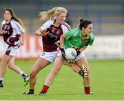 9 August 2014; Martha Carter, Mayo, in action against Joanna Maher, Westmeath. TG4 All-Ireland Ladies Football Senior Championship, Round 2 Qualifier, Mayo v Westmeath, Pearse Park, Longford. Picture credit: Oliver McVeigh / SPORTSFILE