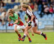9 August 2014; Jennifer Rogers, Westmeath, in action against Aoife Herbert, Mayo. TG4 All-Ireland Ladies Football Senior Championship, Round 2 Qualifier, Mayo v Westmeath, Pearse Park, Longford. Picture credit: Oliver McVeigh / SPORTSFILE