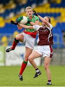9 August 2014; Fiona McHale, Mayo, in action against Ruth Kearney, Westmeath. TG4 All-Ireland Ladies Football Senior Championship, Round 2 Qualifier, Mayo v Westmeath, Pearse Park, Longford. Picture credit: Oliver McVeigh / SPORTSFILE