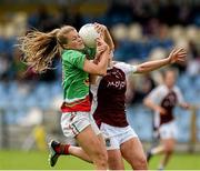 9 August 2014; Sarah Rowe, Mayo, in action against Triona Durkan Westmeath. TG4 All-Ireland Ladies Football Senior Championship, Round 2 Qualifier, Mayo v Westmeath, Pearse Park, Longford. Picture credit: Oliver McVeigh / SPORTSFILE