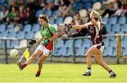 9 August 2014; Niamh Kelly, Mayo, in action against Aileen Martin, Westmeath. TG4 All-Ireland Ladies Football Senior Championship, Round 2 Qualifier, Mayo v Westmeath, Pearse Park, Longford. Picture credit: Oliver McVeigh / SPORTSFILE