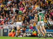 10 August 2014; Kilkenny corner back Paul Murphy celebrates as the final whistle had just been blown. Moments earlier he had caught a dropping ball on the edge of the square. GAA Hurling All-Ireland Senior Championship, Semi-Final, Kilkenny v Limerick, Croke Park, Dublin. Picture credit: Ray McManus / SPORTSFILE