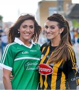 10 August 2014; Limerick Rose Dawn Ryan, from Meelick, Co. Limerick and Kilkenny Rose Vera McGrath, from Kilkenny City, on their way to the game. GAA Hurling All-Ireland Senior Championship, Semi-Final, Kilkenny v Limerick, Croke Park, Dublin. Picture credit: Dáire Brennan / SPORTSFILE
