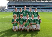 10 August 2014; The Limerick team, back row, left to right, Lee Kenny, St. Peter Apostle S.N.S., Neilstown, Co. Dublin, Liam Ó Dochartaigh, Buncrana, Co. Donegal, Kevin Kenneally, Kilmovee N.S., Ballaghderreen, Co. Mayo, Seán Maher, Doon C.B.S., Co. Limerick, Seán Cromolly, St. Patrick's, Bruree, Co. Limerick, front row, left to right, Seán Woods, St. Corban's B.N.S., Naas, Co. Kildare, Dáithí Óg Mac Riobeaird, Scoil Chonaill, An Bun Beag, Co. Donegal, Oisín Coulter, St. Patrick's Ballygalget, Co. Down, Ciarán Boyd, Christ Redeemer P.S., Dunmurry, Co. Antrim, and Diarmuid Kelly, St. Sinneach's N.S., Colehill, Co. Longford. INTO/RESPECT Exhibition GoGames, Croke Park, Dublin. Picture credit: Dáire Brennan / SPORTSFILE
