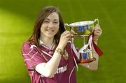 9 October 2006; Galway minor A camogie captain Catriona Cormican holds the Sighle Nic Anultaigh cup at a photocall ahead of the Minor A Camogie All-Ireland Final on Sunday 15th of October, Nenagh, Co. Tipperary, at 2.30pm against Kilkenny. Croke Park, Dublin. Picture credit: Pat Murphy / SPORTSFILE