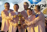 24 September 2006; Team Europe 2006 captain Ian Woosnam, 2nd from right, with from left, Sandy Jones, Des Smyth, Sandy Lyle and Peter Baker with the Ryder Cup after victory over the USA. 36th Ryder Cup Matches, K Club, Straffan, Co. Kildare, Ireland. Picture credit: Matt Browne / SPORTSFILE