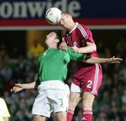 11 October 2006; Jonny Evans, Northern Ireland, in action against Igors Stepanovs, Latvia. Euro 2008 Championship Qualifier, Northern Ireland v Latvia, Windsor Park, Belfast. Picture credit: Oliver McVeigh / SPORTSFILE