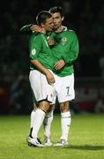 11 October 2006; David Healy and Keith Gillespie, Northern Ireland, after the opening goal. Euro 2008 Championship Qualifier, Northern Ireland v Latvia, Windsor Park, Belfast. Picture credit: Oliver McVeigh / SPORTSFILE