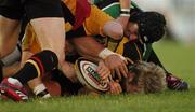 13 October 2006; Ashley Smith, Newport Gwent Dragons, is tackled by John Muldoon, Connacht. Magners League, Connacht v Newport Gwent Dragons, Sportsground, Galway. Picture credit: Ray Ryan / SPORTSFILE