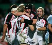 14 October 2006; Andrew Trimble, Ulster, is congratulated by Stephen Ferris after scoring a try. Magners League, Ulster v Cardiff Blues, Ravenhill Park, Belfast. Picture credit: Oliver McVeigh / SPORTSFILE