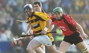15 October 2006; Nigel Higgins, Rathnure, in action against Laurence Prendergast, right, and Denis Morton, Oulart-the-Ballagh. Wexford Senior Hurling Championship Final, Oulart-the-Ballagh v Rathnure, Wexford Park, Co. Wexford. Picture credit: Pat Murphy / SPORTSFILE