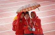 11 August 2014; Spain athletes during heavy rain at the Letzigrund Stadium ahead of tomorrow's start of the European Athletics Championships 2014 in Zurich, Switzerland. Picture credit: Stephen McCarthy / SPORTSFILE
