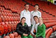 11 August 2014; Ireland athletes, front row, from left, Phil Healy, Declan Murray and Amy Foster with, back row, Thomas Barr, left, and Mark English, right, at the Letzigrund Stadium ahead of tomorrow's start of the European Athletics Championships 2014 in Zurich, Switzerland. Picture credit: Stephen McCarthy / SPORTSFILE