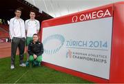 11 August 2014; Ireland athletes, from left, Thomas Barr, Mark English and Phil Healy at the Letzigrund Stadium ahead of tomorrow's start of the European Athletics Championships 2014 in Zurich, Switzerland. Picture credit: Stephen McCarthy / SPORTSFILE