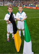 10 August 2014; Etihad flagbearers Evan Campbell, and Fionnan Sweeney, both from Claremorris, Co Mayo, at the GAA Hurling All-Ireland Senior Championship, Semi-Final, Kilkenny v Limerick. Croke Park, Dublin. Picture credit: Ray McManus / SPORTSFILE