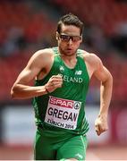 12 August 2014; Ireland's Brian Gregan on his way to finishing third, in a time of 46.33, during his heat of the men's 400m event. Also pictured are . European Athletics Championships 2014 - Day 1. Letzigrund Stadium, Zurich, Switzerland. Picture credit: Stephen McCarthy / SPORTSFILE