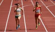 12 August 2014; Ireland's Phil Healy, left, on her way to finishing in 6th place, in a time of 11.53, during her heat of the women's 100m event. Also pictured is Estela García of Spain. European Athletics Championships 2014 - Day 1. Letzigrund Stadium, Zurich, Switzerland. Picture credit: Stephen McCarthy / SPORTSFILE