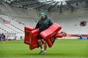 12 August 2014; Ireland head coach Philip Doyle arranges tackle bags during their Captain's Run ahead of Wednesday's Women's Rugby World Cup semi-final against England. Ireland Captain's Run, Stade Jean Bouin, Paris, France. Picture credit: Brendan Moran / SPORTSFILE