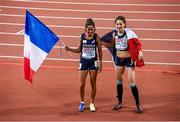 12 August 2014; France's Clemence Calvin, who finished second, right, and Laila Traby, who finished thrid, following the final of the women's 10,000m event. European Athletics Championships 2014 - Day 1. Letzigrund Stadium, Zurich, Switzerland. Picture credit: Stephen McCarthy / SPORTSFILE