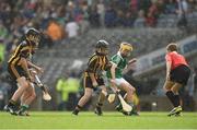 10 August 2014; Referee Patrick Moore throws the ball in between Sean Maher, from Doon C.B.S.. Co. Limerick, representing Limerick, and Cian Warde, Scoil Éanna Ballaun, Loughrea, Co. Galway, representing Kilkenny. INTO/RESPECT Exhibition GoGames, Croke Park, Dublin. Picture credit: Ray McManus / SPORTSFILE