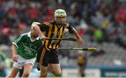 10 August 2014; Senan Rooney, Creevey N.S., Ballyshannon, Co. Donegal, representing Kilkenny, in action against Sam Cromolly, St. Patrick's, Bruree, Co. Limerick, representing Limerick. INTO/RESPECT Exhibition GoGames, Croke Park, Dublin. Picture credit: Ray McManus / SPORTSFILE