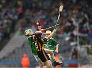 10 August 2014; Liam Ó Dochartaigh, Buncrana, Co. Donegal, representing Limerick, in action against Santiago Pompa, Holy Cross N.S., Dundrum, Co. Dublin, representing Kilkenny. INTO/RESPECT Exhibition GoGames, Croke Park, Dublin. Picture credit: Ray McManus / SPORTSFILE