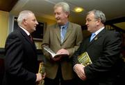 16 October 2006; President of the GAA Nickey Brennan with Danny McCarthy, centre, publisher Mentor Books, and Finbarr McCarthy, author, at the launch of Great GAA Moments 2006 by Finbarr McCarthy. Great GAA Moments 2006 recalls the stories that made the headlines, reveals the drama behind the scenes and captures the colour and excitement of the big match days at both club and county level. Kilmacud Crokes GAA Club, Glenalbyn House, Stillorgan, Co Dublin. Picture credit: Pat Murphy / SPORTSFILE