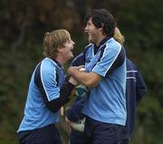 17 October 2006; Brian O'Driscoll and Shane Horgan share a joke before the Leinster rugby squad training. Old Belvedere, Anglesea Road, Dublin. Picture credit: Damien Eagers / SPORTSFILE