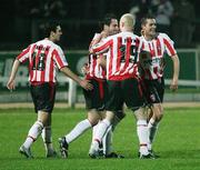 17 October 2006; Darren Kelly, Derry City, celebrates with team-mates Mark Farren, Stephen O'Flynn and Gary Beckett, after scoring his side's first goal. eircom League Premier Division, Derry City v Sligo Rovers, Brandywell, Derry. Picture credit: Oliver McVeigh / SPORTSFILE
