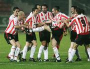 17 October 2006; Sean Hargan celebrates with Derry City team-mates Stephen O'Flynn, Eddie McCallion, Darren Kelly and Peter Hutton after scoring the second goal. eircom League Premier Division, Derry City v Sligo Rovers, Brandywell, Derry. Picture credit: Oliver McVeigh / SPORTSFILE