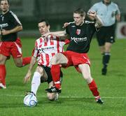 17 October 2006; Conor O'Grady, Sligo Rovers, is tackled by Ciaran Martyn, Derry City. The Sligo team wore the Derry away kit for the game. eircom League Premier Division, Derry City v Sligo Rovers, Brandywell, Derry. Picture credit: Oliver McVeigh / SPORTSFILE