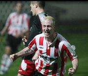 17 October 2006; Stephen O'Flynn, Derry City, celebrates after scoring his side's third goal. eircom League Premier Division, Derry City v Sligo Rovers, Brandywell, Derry. Picture credit: Oliver McVeigh / SPORTSFILE