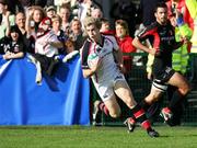 21 October 2006; Andrew Trimble, Ulster, races clear of Clement Poitrenaud, Toulouse, to score the first try. Heineken Cup 2006-2007, Pool 5, Round 1, Ulster v Toulouse, Ravenhill Park, Belfast. Picture credit: Oliver McVeigh / SPORTSFILE