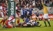 21 October 2006; Felipe Contepomi, Leinster, goes over for his side's second try. Heineken Cup 2006-2007, Pool 2, Round 1, Leinster v Gloucester Rugby, Lansdowne Road, Dublin. Picture credit: Brian Lawless / SPORTSFILE