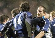 21 October 2006; Shane Horgan, left, Leinster, celebrates with team-mate Felipe Contepomi, after scoring his side's fourth try. Heineken Cup 2006-2007, Pool 2, Round 1, Leinster v Gloucester Rugby, Lansdowne Road, Dublin. Picture credit: Brian Lawless / SPORTSFILE