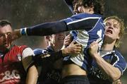 21 October 2006; Shane Horgan, left, Leinster, celebrates with team-mates Cillian Willis, left, and Brian O'Driscoll, after scoring his side's fourth try. Heineken Cup 2006-2007, Pool 2, Round 1, Leinster v Gloucester Rugby, Lansdowne Road, Dublin. Picture credit: Brian Lawless / SPORTSFILE