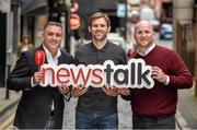 14 August 2014; This weekend Newstalk kicks off its 11th season of live Barclays Premier League Commentary with the Champions Manchester City's trip to Newcastle United on Sunday 17th of August at 4pm. Football stars John Hartson and Owen Coyle were in Marconi House to help launch the season, ahead of their live Off the Ball appearance in Galway this evening. Newstalk's team of analysts continues to strenghten with former Ireland internationals Keith Andrews, Kevin Kilbane, Steven Reid, Kenny Cunningham, Ray Houghton, Stephen Hunt, Owen Coyle, and John Anderson anchoring the coverage alongside Off the Ball's commentators Dave McIntyre and Nathan Murphy. Pictured at the launch are, from left, Owen Coyle, Kevin Kilbane and John Hartson. Marconi House, Dublin. Picture credit: Pat Murphy / SPORTSFILE