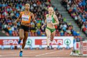 13 August 2014; Jamile Samuel of the Netherlands finishes 6th and Amy Foster of Ireland finishes 8th during their semi-final of the women's 100m event. European Athletics Championships 2014 - Day 2. Letzigrund Stadium, Zurich, Switzerland. Picture credit: Stephen McCarthy / SPORTSFILE