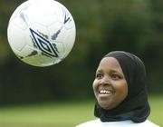 18 October 2006; At a photocall to launch the FAI's Football Against Racism in Europe (FARE) week was Huda AbdiHassir Dahir, aged 10, from St.Gabriels NS, Dublin. The FAI encourages all members of the association to make strong efforts to contribute actively to this anti-racism campaign in football. Merrion Square, Dublin. Picture credit: David Maher / SPORTSFILE
