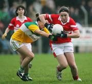 22 October 2006; Cathriona McConnell, Donaghmoyne, in action against Catherine McCallan, Carrickmore. Vhi Healthcare Ladies Ulster Senior Club Football Final, Carrickmore, Tyrone, v Donaghmoyne, Monaghan. Fintona, Co. Tyrone. Picture credit: Oliver McVeigh / SPORTSFILE