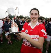 22 October 2006; Fiona Courtney, Donaghmoyne, lifts the Senior cup. Vhi Healthcare Ladies Ulster Senior Club Football Final, Carrickmore, Tyrone,  v Donaghmoyne, Monaghan.  Fintona, Co. Tyrone. Picture credit: Oliver McVeigh / SPORTSFILE