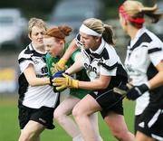 22 October 2006; Niamh Marley, Lissummon, tackled by Brendan McAnespie and Terese Curley, Emyvale. Vhi Healthcare Ladies Ulster Junior Club Football Final, Lissummon, Armagh, v Emyvale, Monaghan, Fintona, Co. Tyrone. Picture credit: Oliver McVeigh / SPORTSFILE