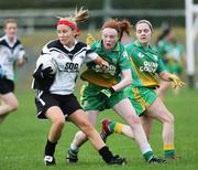22 October 2006; Martina Flood, Emyvale, in action against Niamh Marley, Lissummon. Vhi Healthcare Ladies Ulster Junior Club Football Final, Lissummon, Armagh, v Emyvale, Monaghan, Fintona, Co. Tyrone. Picture credit: Oliver McVeigh / SPORTSFILE