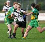 22 October 2006; Caroline McAfee, Emyvale, in action against Nicola Sloan and Niamh Marley, Lissummon. Vhi Healthcare Ladies Ulster Junior Club Football Final, Lissummon, Armagh, v Emyvale, Monaghan, Fintona, Co. Tyrone. Picture credit: Oliver McVeigh / SPORTSFILE