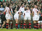 14 October 2006; Justin Harrison, centre, and the Ulster pack. Magners League, Ulster v Cardiff Blues, Ravenhill Park, Belfast. Picture credit: Oliver McVeigh / SPORTSFILE