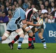 14 October 2006; Matt McCullough, Ulster, tackled by James Goode, Cardiff Blues. Magners League, Ulster v Cardiff Blues, Ravenhill Park, Belfast. Picture credit: Oliver McVeigh / SPORTSFILE
