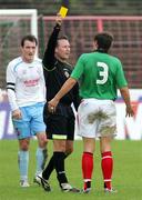 30 September 2006; Referee Adrian McCourt gives a Yellow Card to Glentorans Kyle Neil. Carnegie Premier League, Glentoran v Ballymena United, The Oval, Belfast. Picture credit: Russell Pritchard / SPORTSFILE