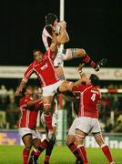 27 October 2006; Justin Harrison, Ulster, wins the line-out  against Inoke Afeaki, Llanelli Scarlets. Heineken Cup 2006-2007, Pool 5, Round 2, Llanelli Scarlets v Ulster, Stradey Park, Llanelli, Wales. Picture credit: Oliver McVeigh / SPORTSFILE